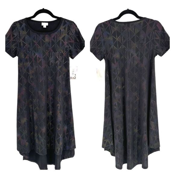 NWT Lularoe Black & Embellished Rainbow Color Carlie Dress XXS holographic - Picture 2 of 12